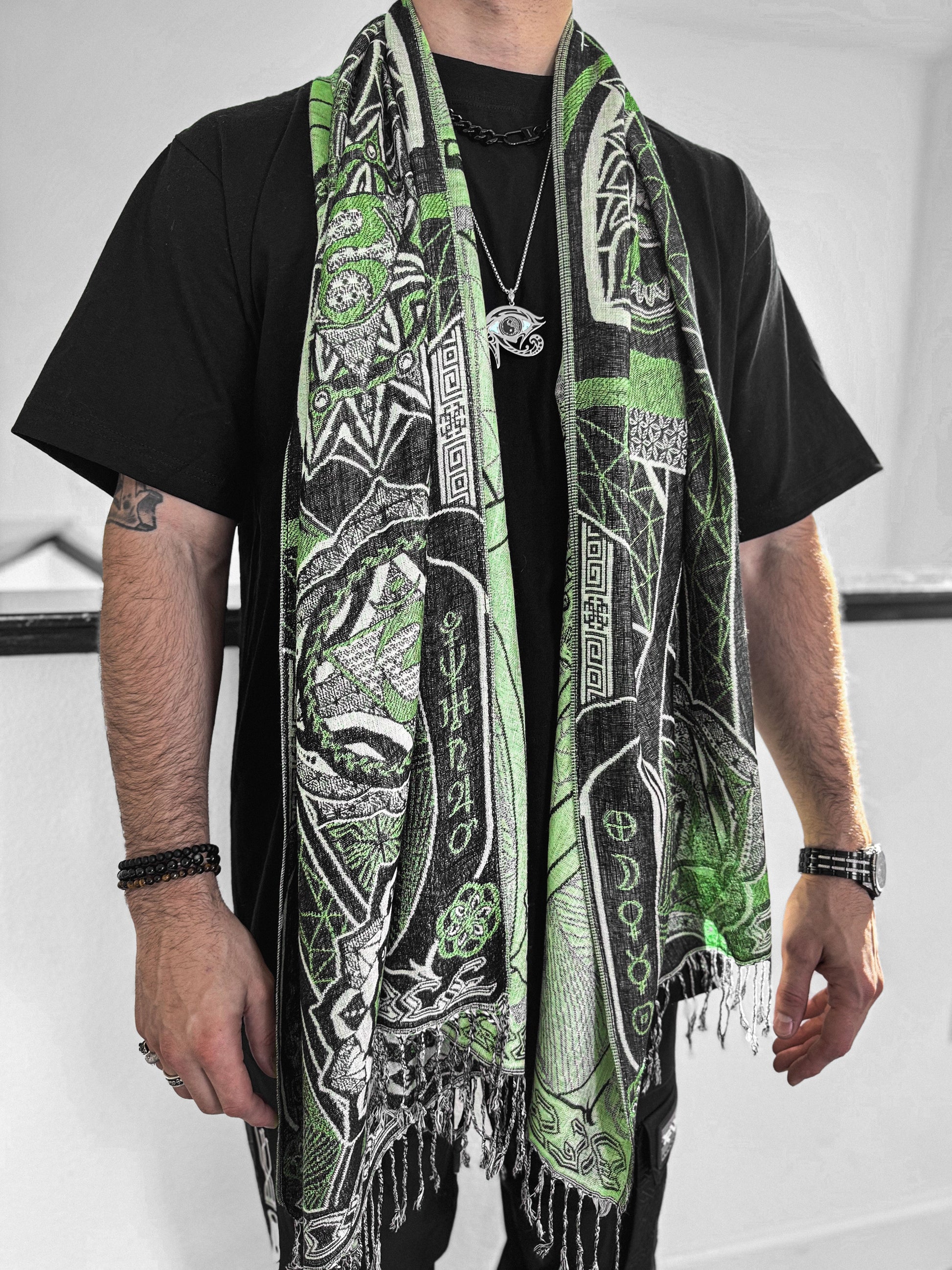 NEW RELEASE • HARMONY HEALS • UV-REACTIVE GREEN MINT • Festival Shawl/Scarf - Concordia Style Boutique