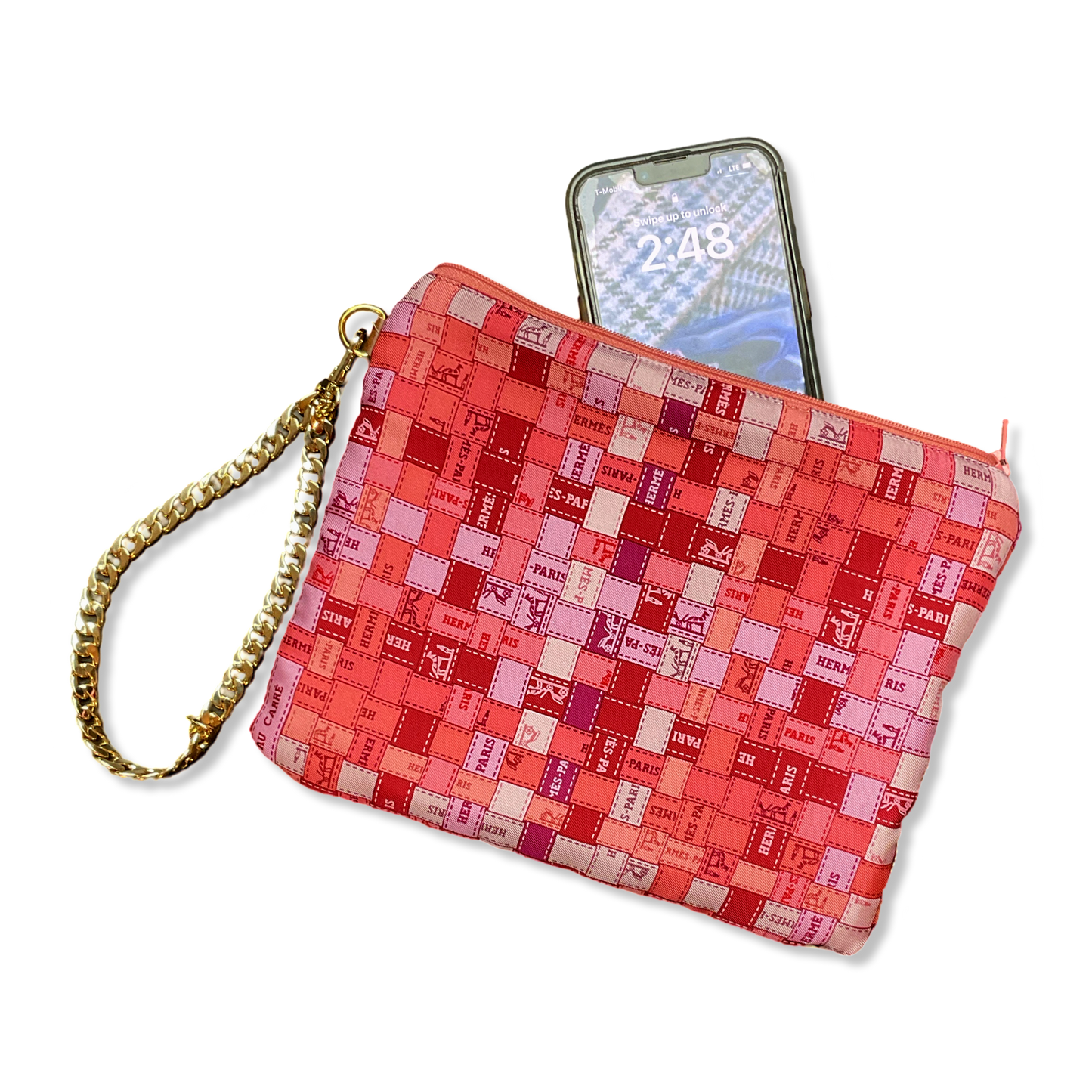 Bolduc Au Carre Vintage Silk Scarf Wristlet Bag