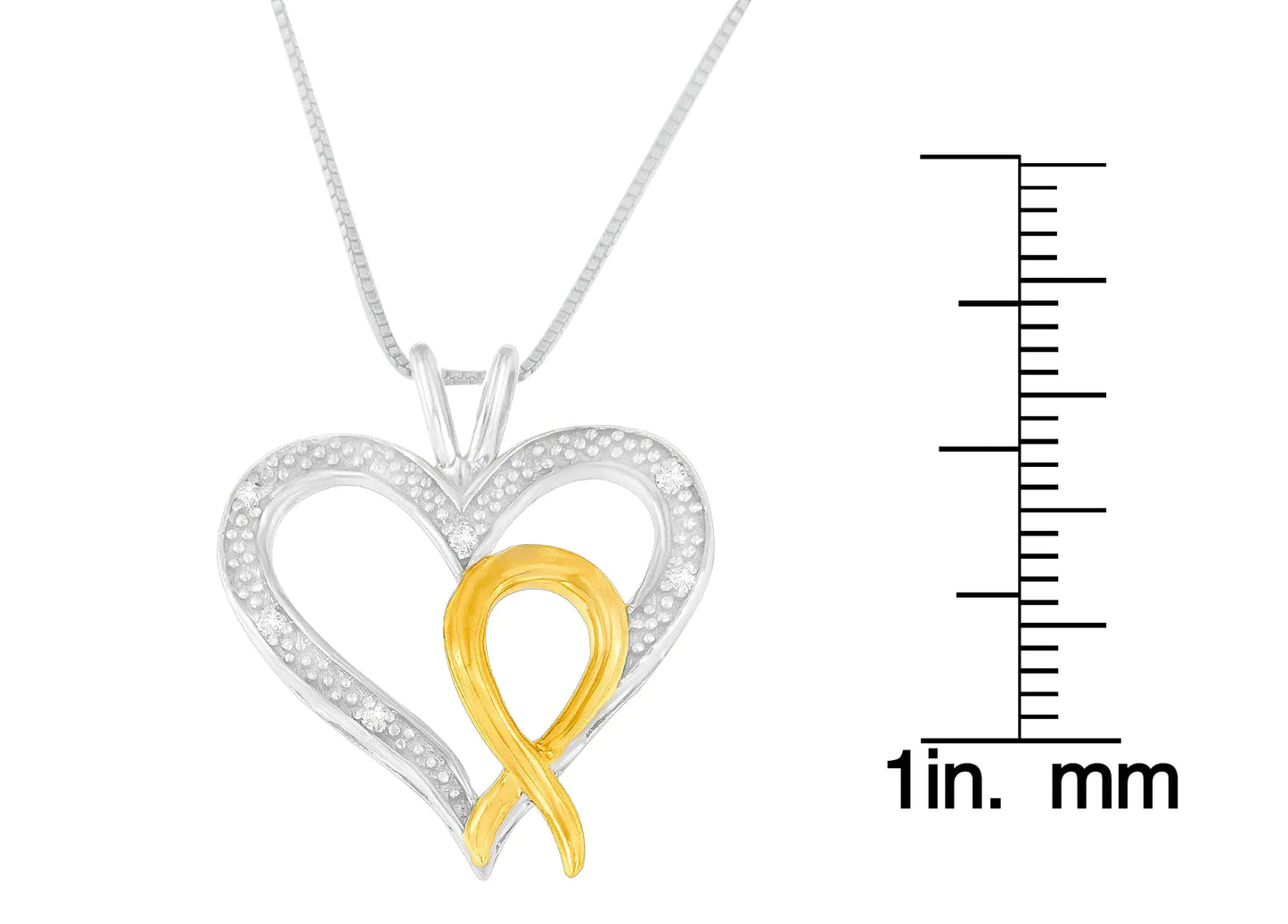 .925 Sterling Silver Two Toned 1/25 cttw Diamond Heart-Ribbon Pendant Necklace (I-J, I2-I3) - Concordia Style Boutique