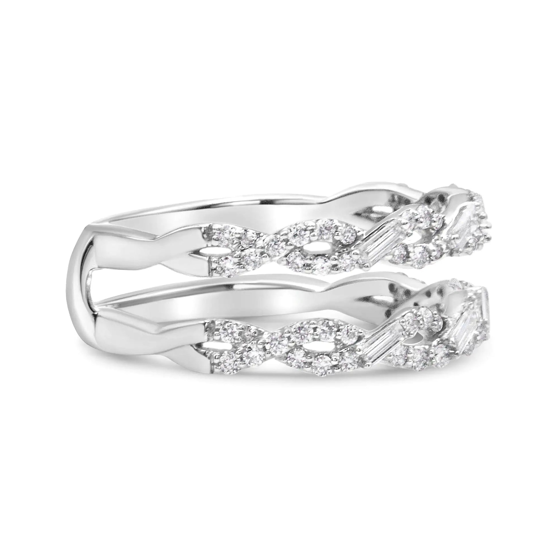*SOLD OUT* 14K White Gold 1/2 Cttw Round & Baguette Diamond Enhancer Wrap Ring Guard Enhancer ( I-J Color, I1-I2 Clarity) - Concordia Style Boutique