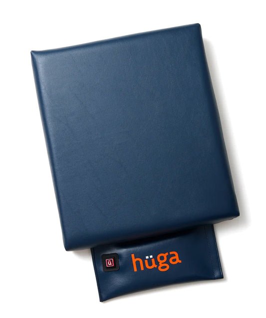 Marine Navy Vinyl / Orange Logo - US-made Hüga heated cushions are the longest-lasting, highest quality, most durable heated cushions you can buy!