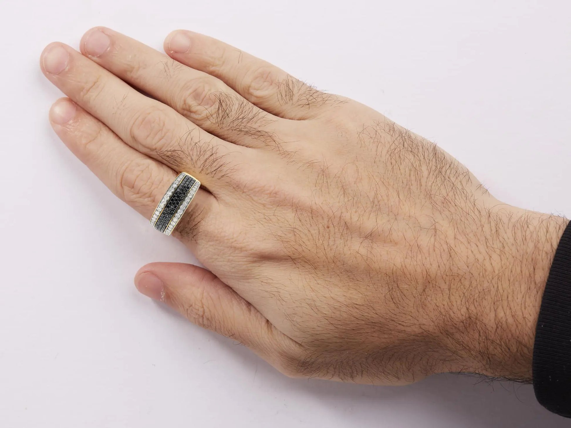 *SOLD OUT* 14K Yellow Gold Plated .925 Sterling Silver 1 1/4 Cttw White and Black Treated Diamond Multi Row Band (Black/I-J Color, I2-I3 Clarity) - Concordia Style Boutique