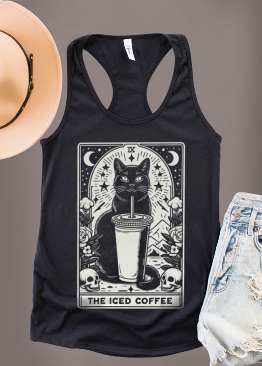 The Iced Coffee Tarot Card Black Cat Tank Top - Concordia Style Boutique