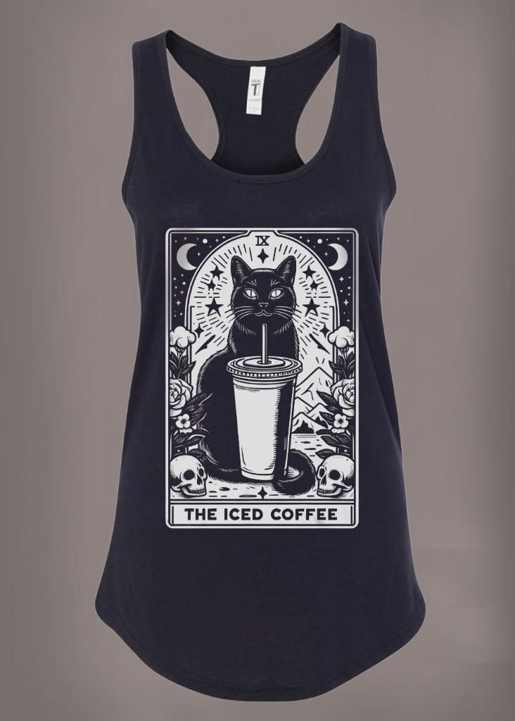 The Iced Coffee Tarot Card Black Cat Tank Top - Concordia Style Boutique