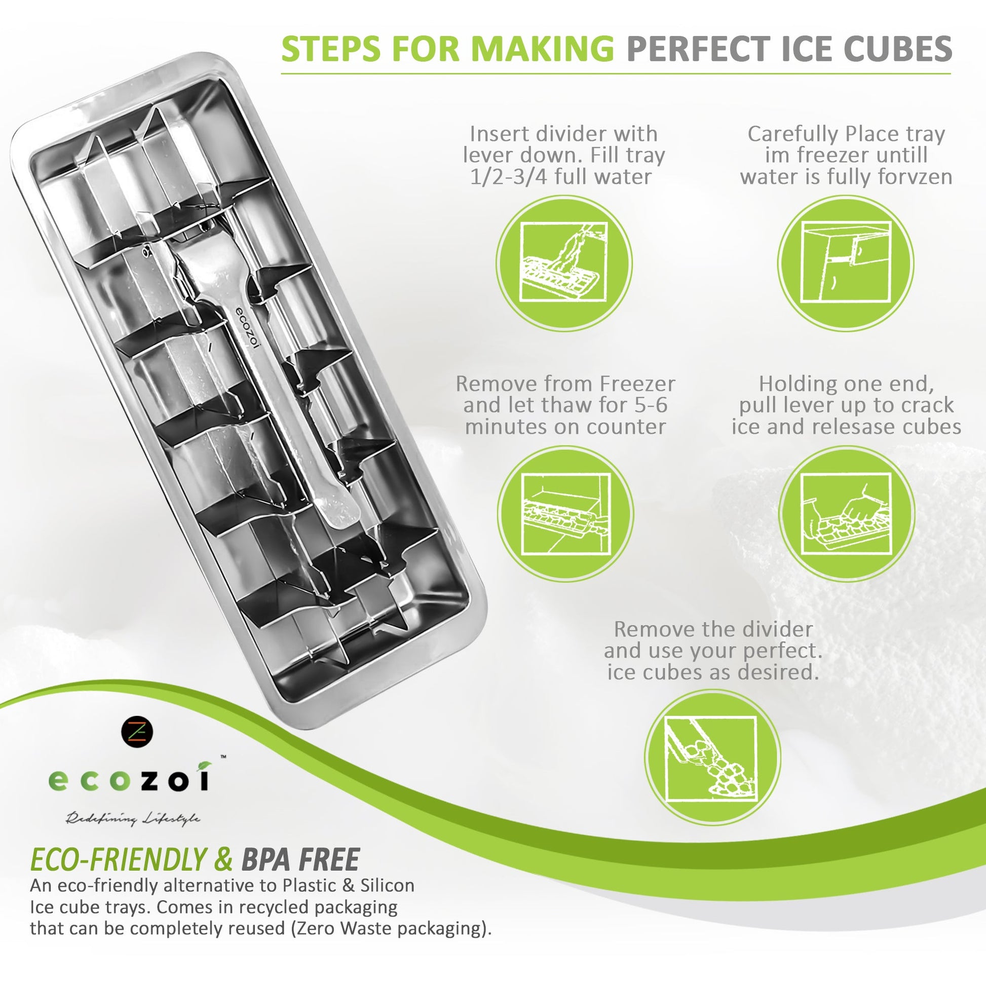 Stainless Steel Ice Cube Trays with Easy Release Handle, 2 Pack with Rack - Concordia Style Boutique