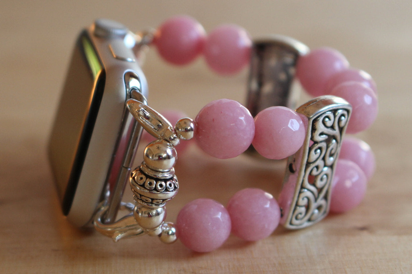 Watch Band for Apple Watch, Pink Jade Gemstones