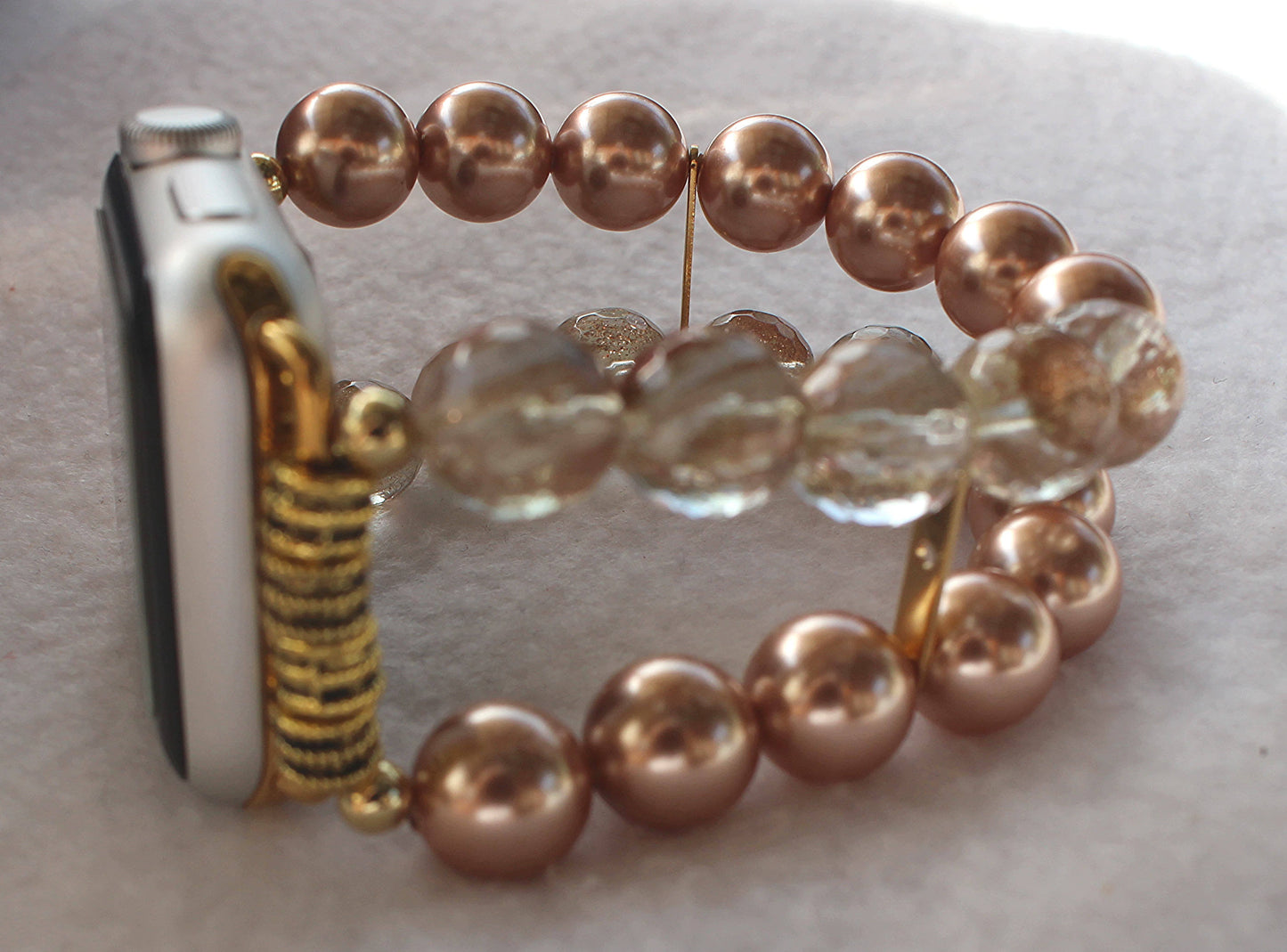 Watch Band for Apple Watch, Rose Pearls and Rutilated Quartz