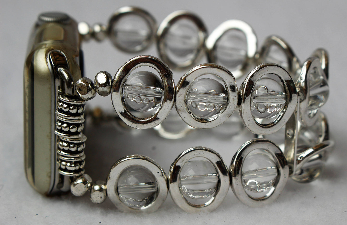 Silver Ovals and Clear Beads Watch Band for Apple Watch
