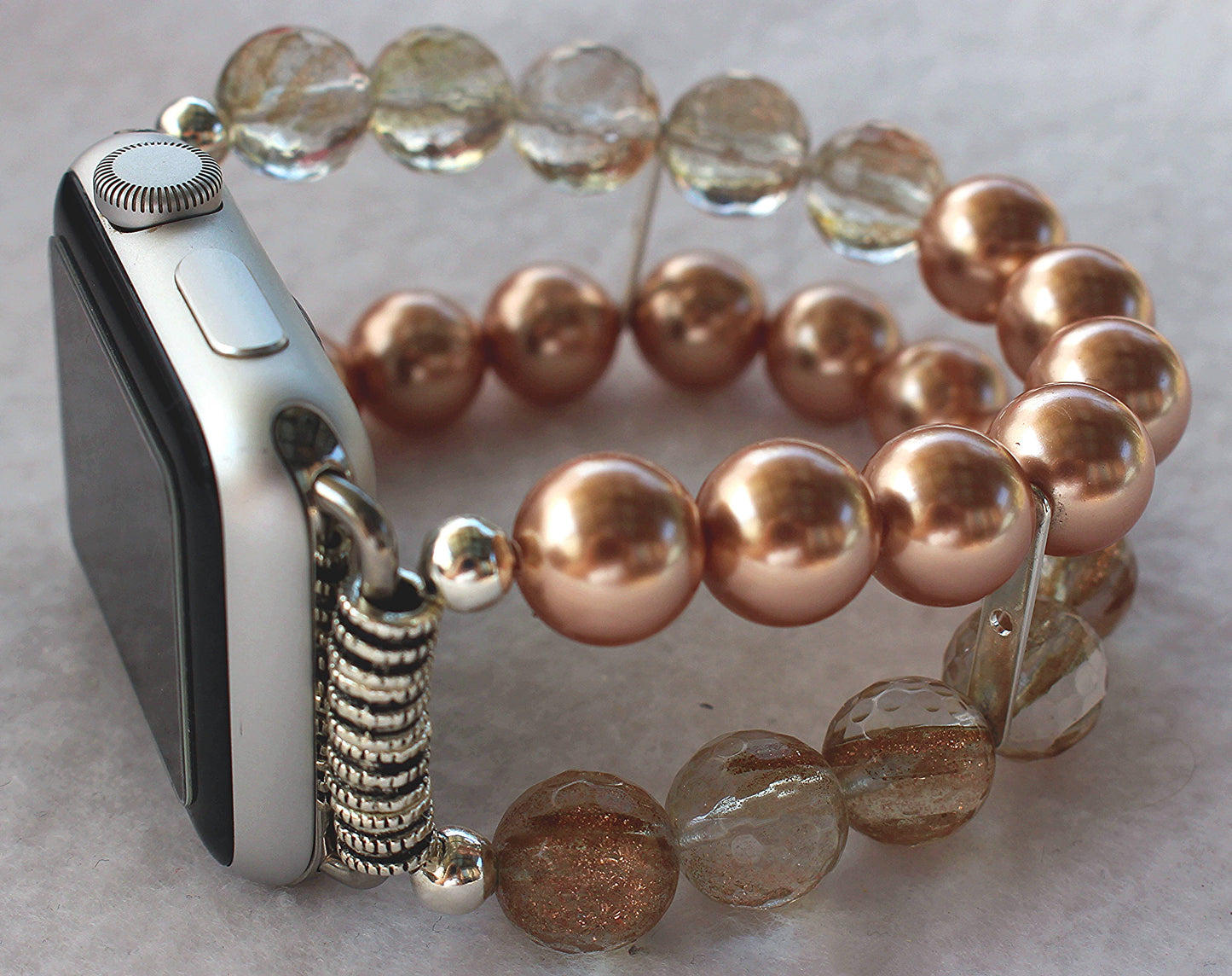 Watch Band for Apple Watch, Rose Pearls and Rutilated Quartz