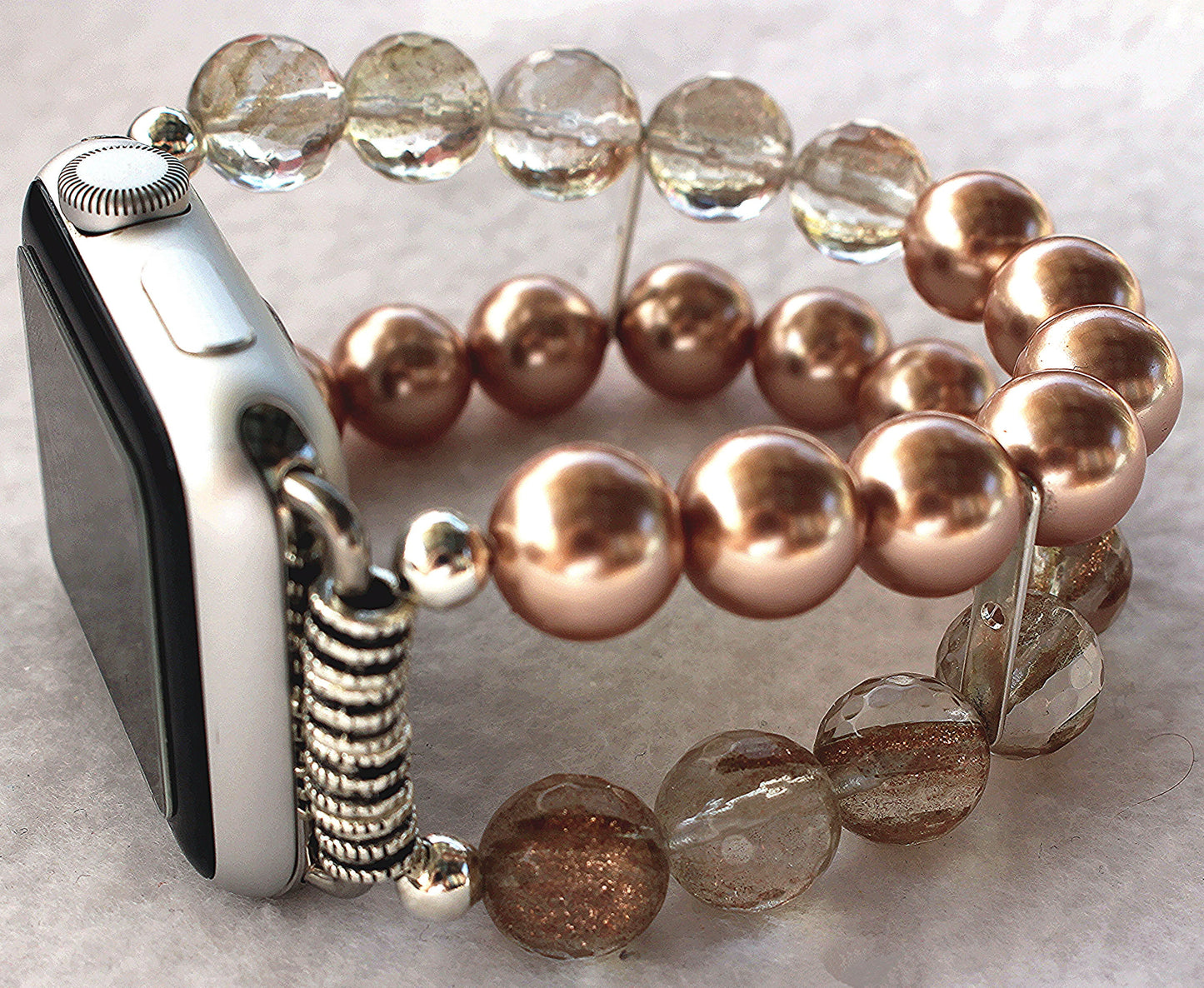 Watch Band for Apple Watch, Rose Pearls and Rutilated Quartz