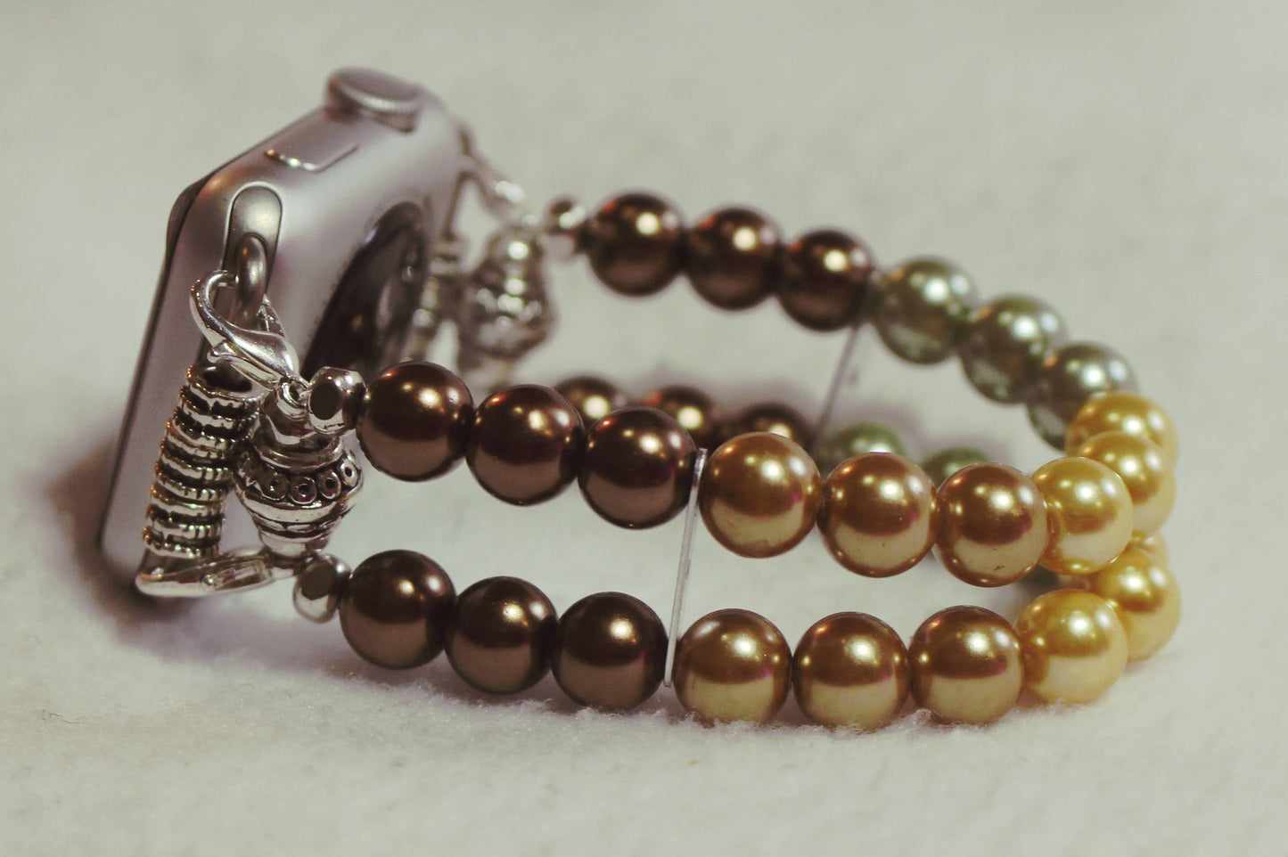 Watch Band for Apple Watch, Fall Color Pearl Bracelet, Brown Green Gold Yellow Pearls