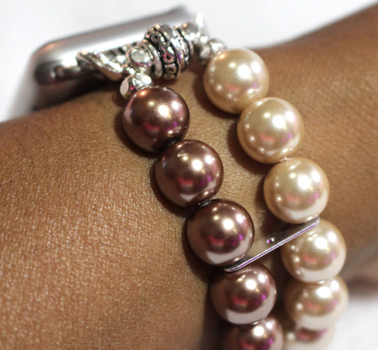 Watch Band for Apple Watch, Brown and Beige Pearl