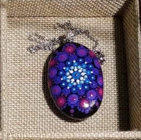 Handpainted Purple / Blue Mandala Necklace