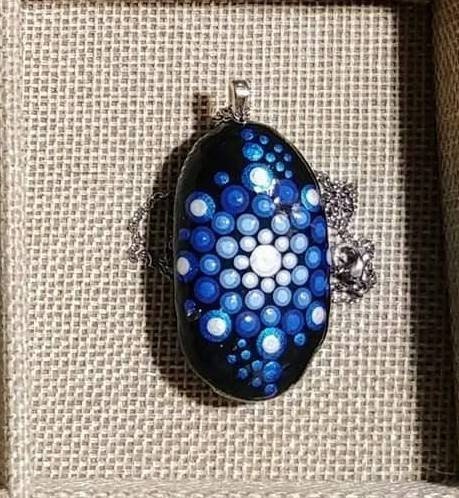 Handpainted Blue Mandala Necklace