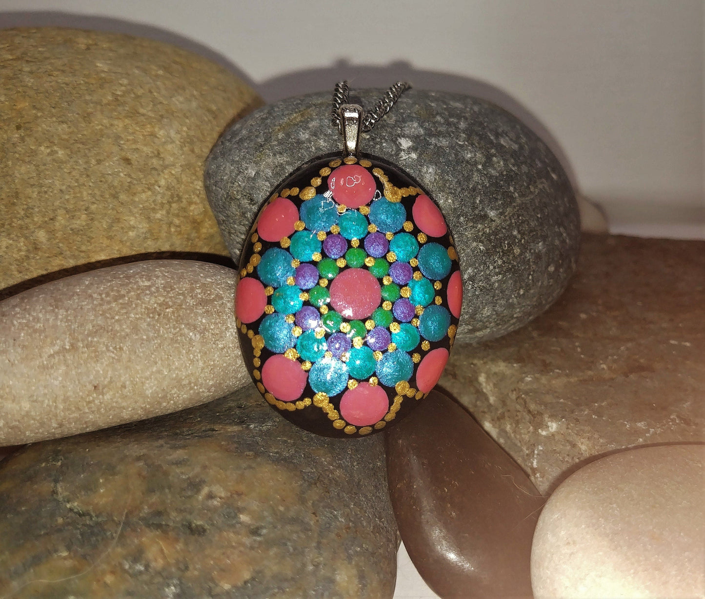 Handpainted Pearlescent Mandala Necklace