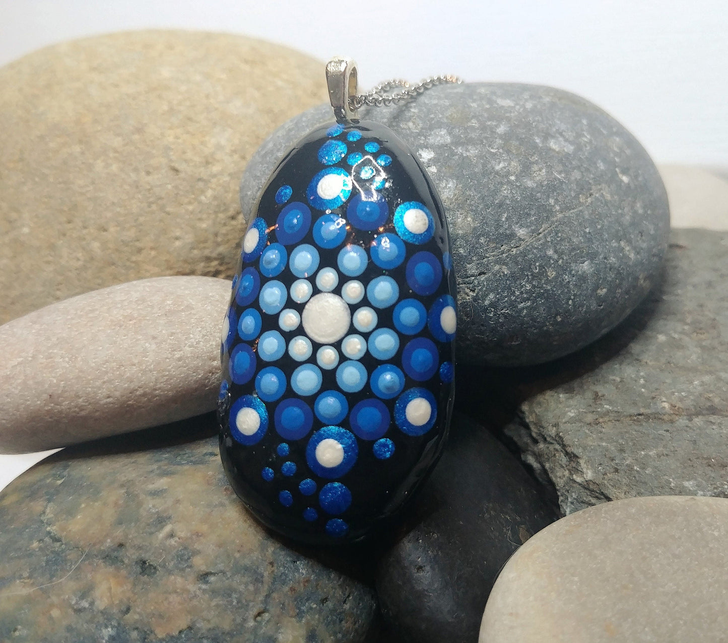 Handpainted Blue Mandala Necklace