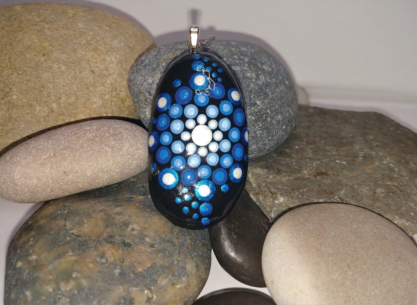 Handpainted Blue Mandala Necklace