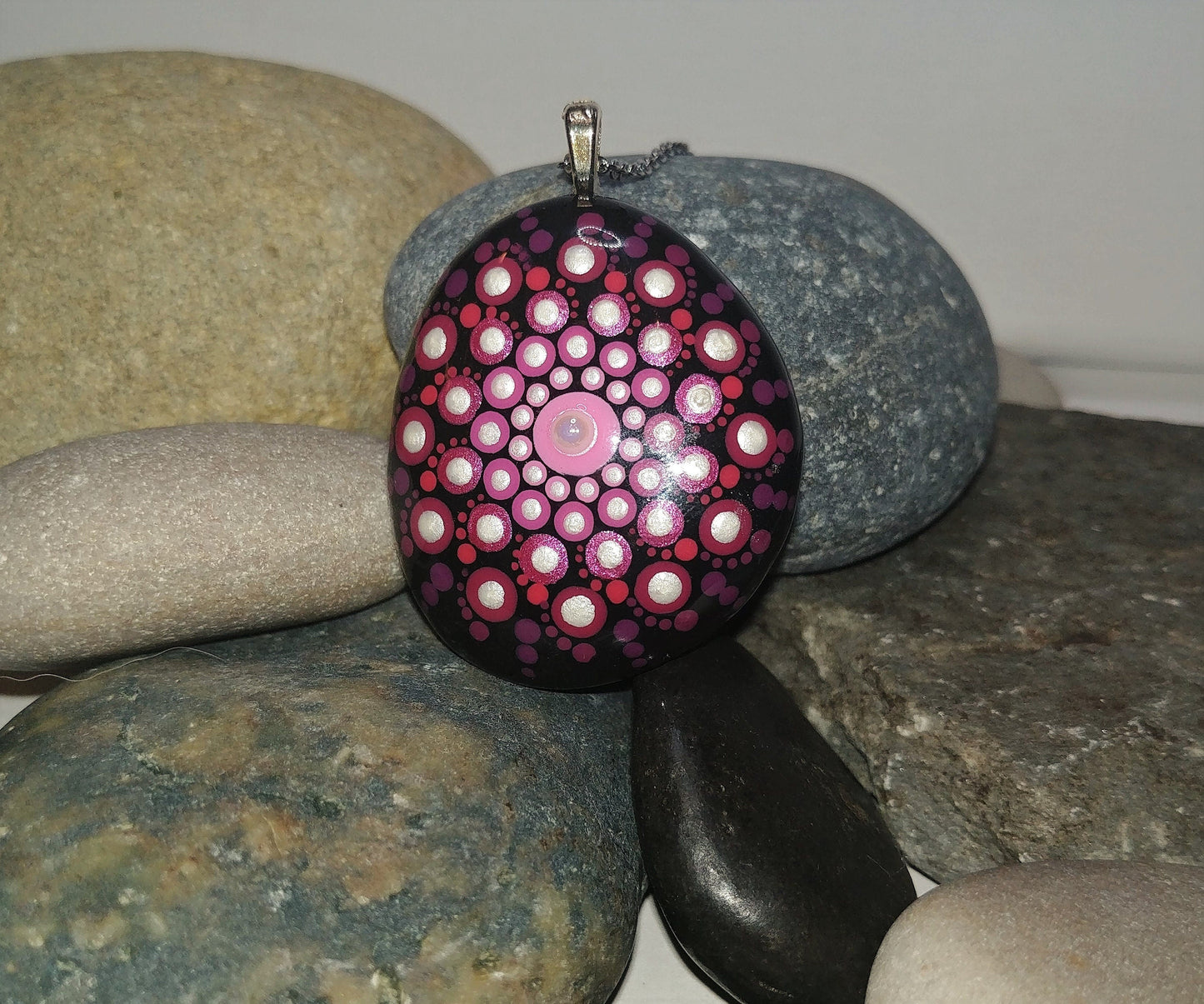 Handpainted Pink / Red Mandala Necklace