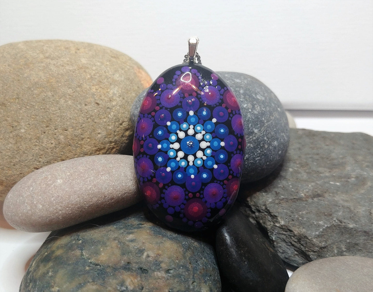 Handpainted Purple / Blue Mandala Necklace