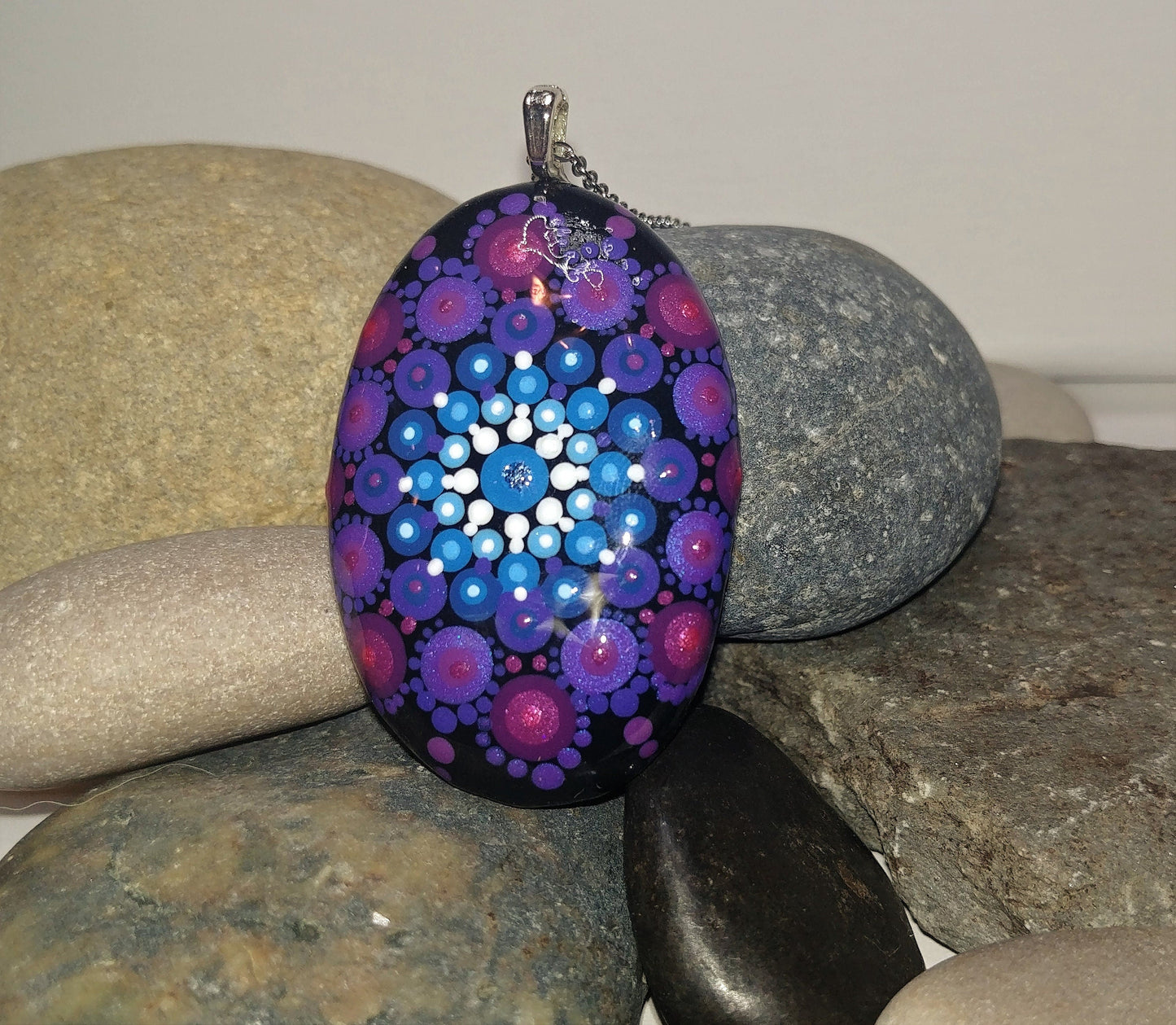 Handpainted Purple / Blue Mandala Necklace