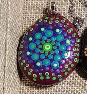 Handpainted Blue / Green Mandala Necklace