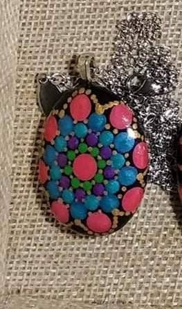 Handpainted Pearlescent Mandala Necklace