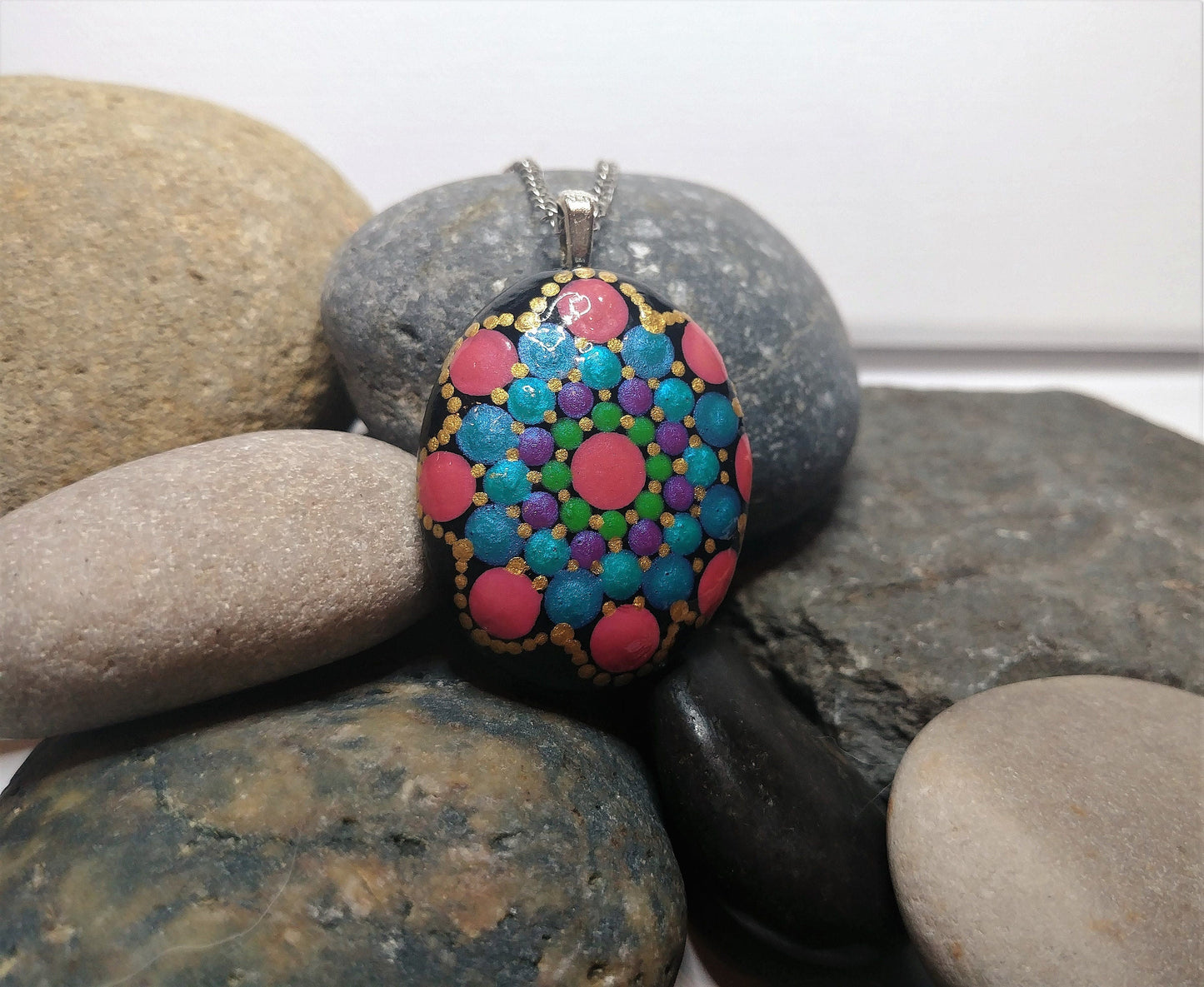 Handpainted Pearlescent Mandala Necklace