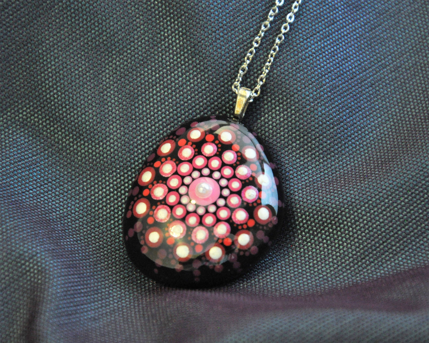 Handpainted Pink / Red Mandala Necklace