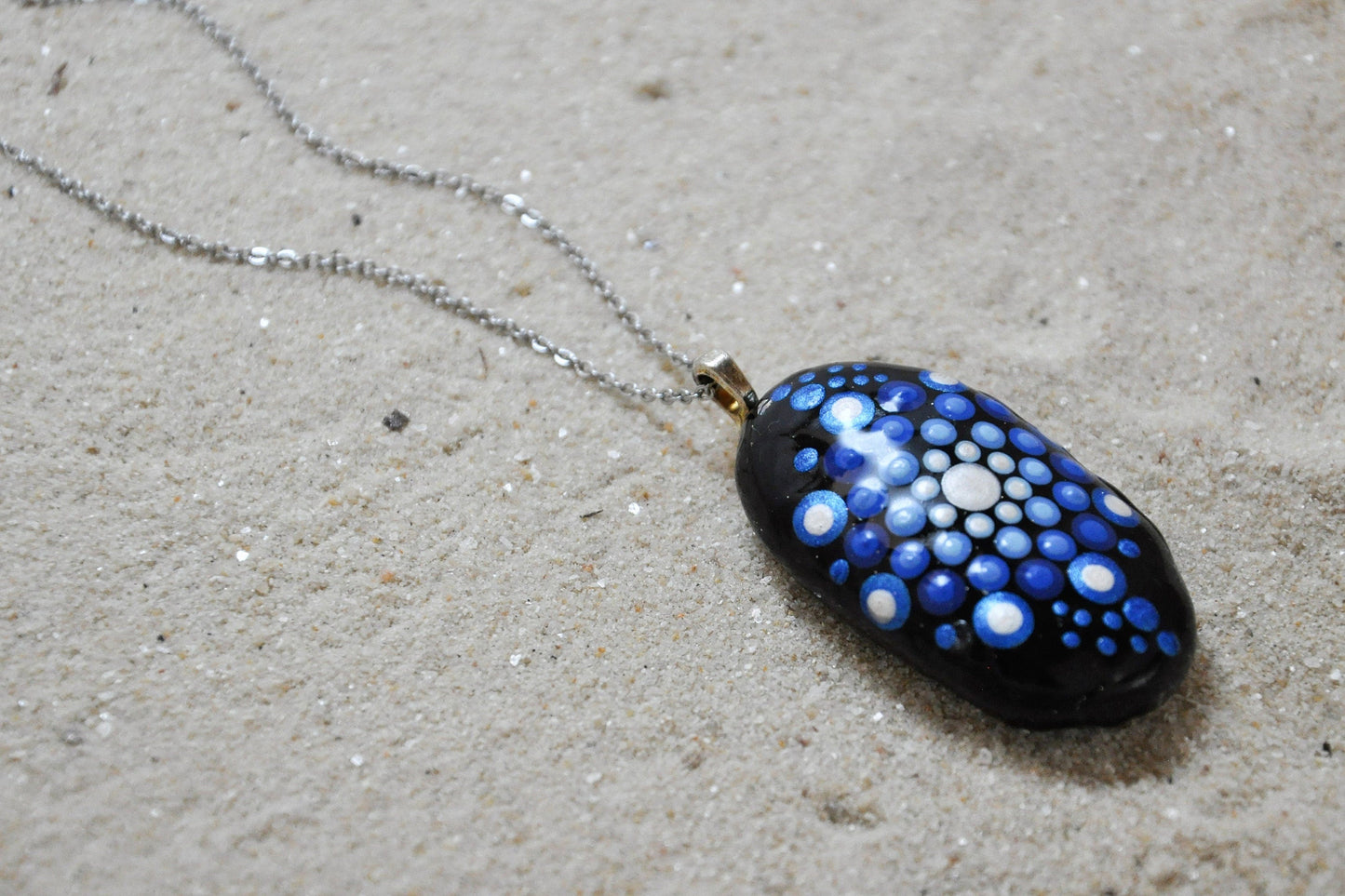 Handpainted Blue Mandala Necklace