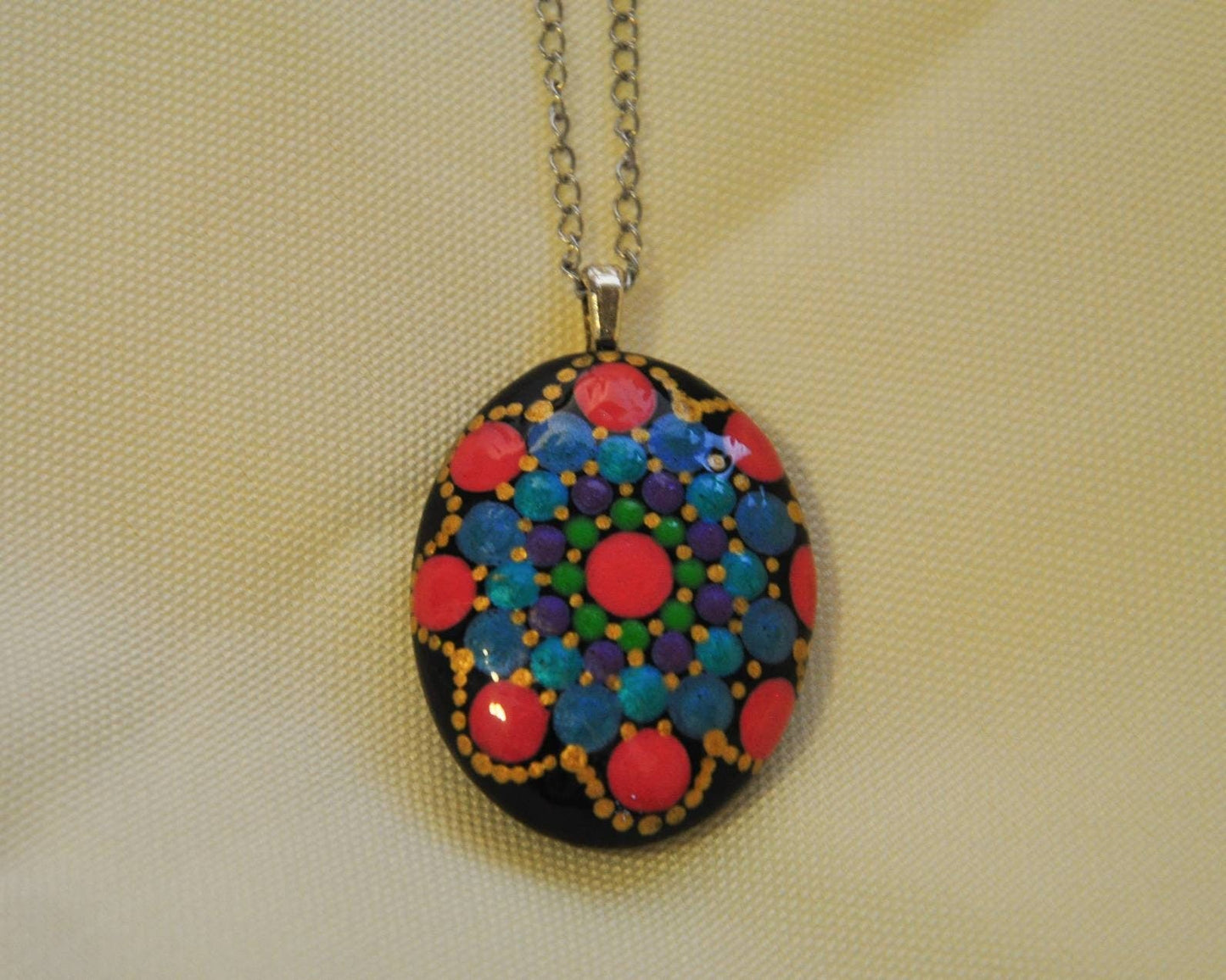 Handpainted Pearlescent Mandala Necklace