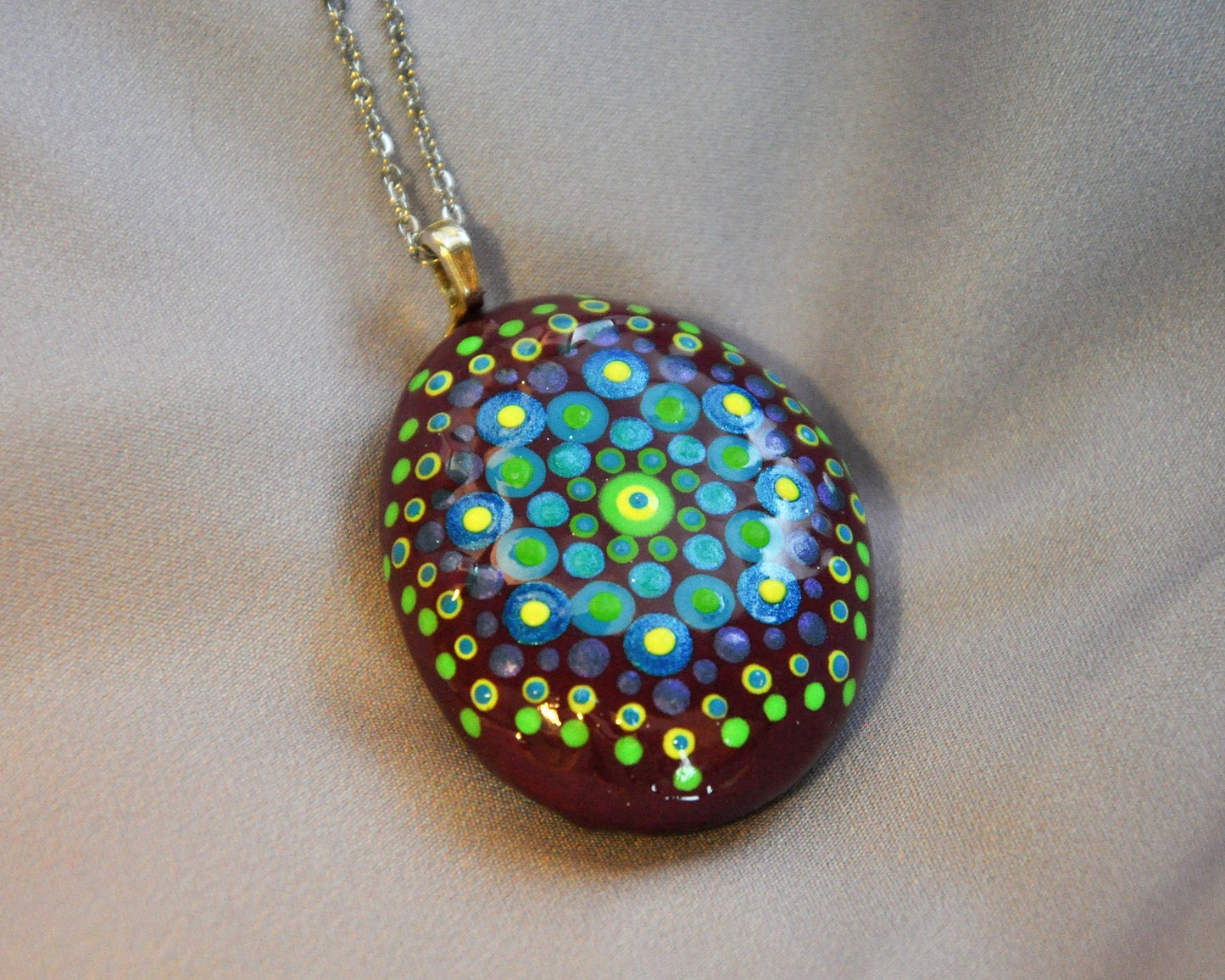 Handpainted Blue / Green Mandala Necklace