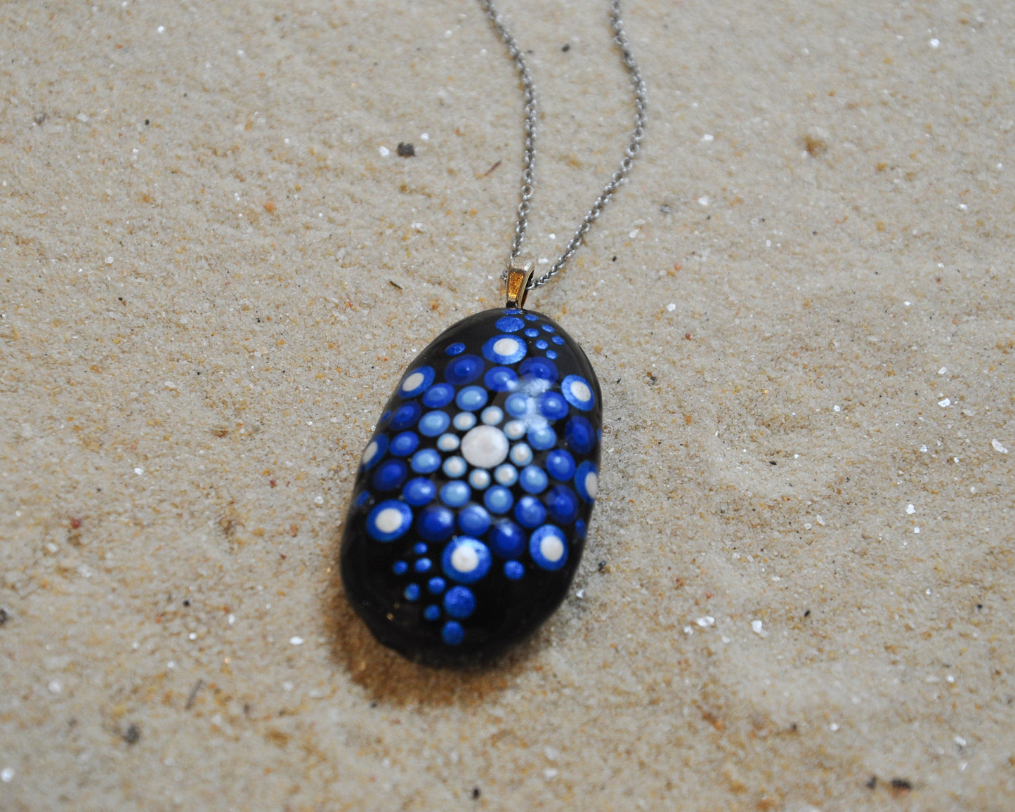Handpainted Blue Mandala Necklace