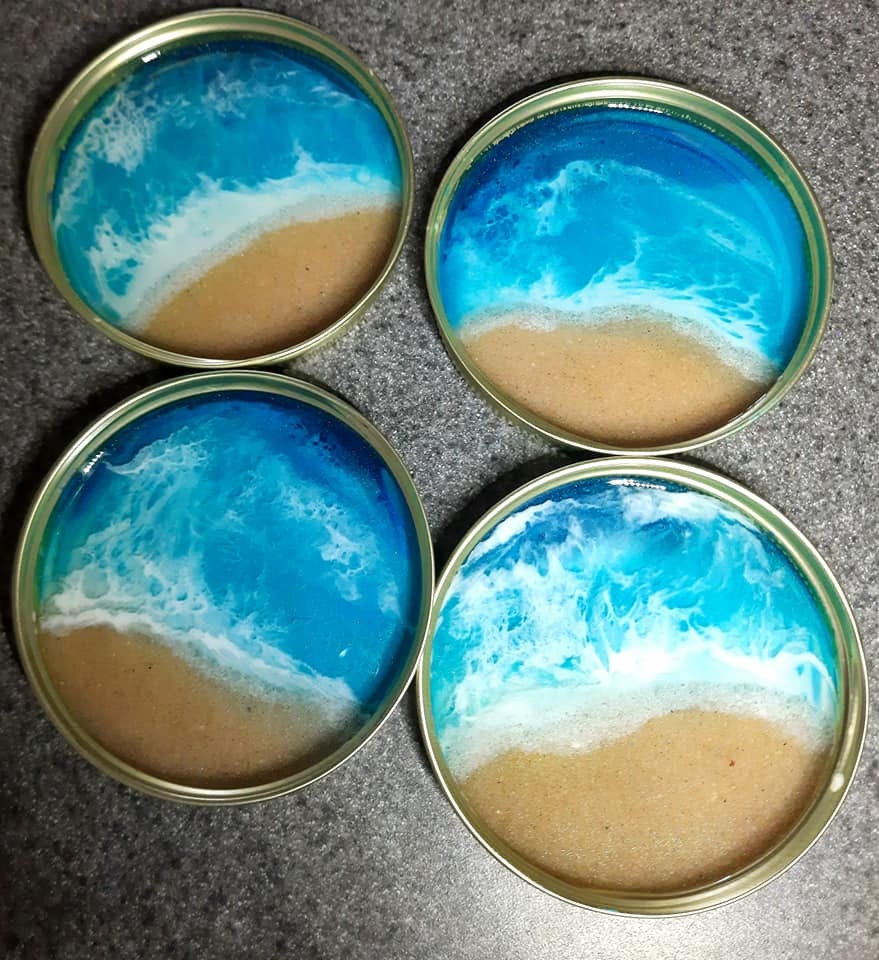 Resin Seascape Mason Jar Lid Coasters (Set of 4)