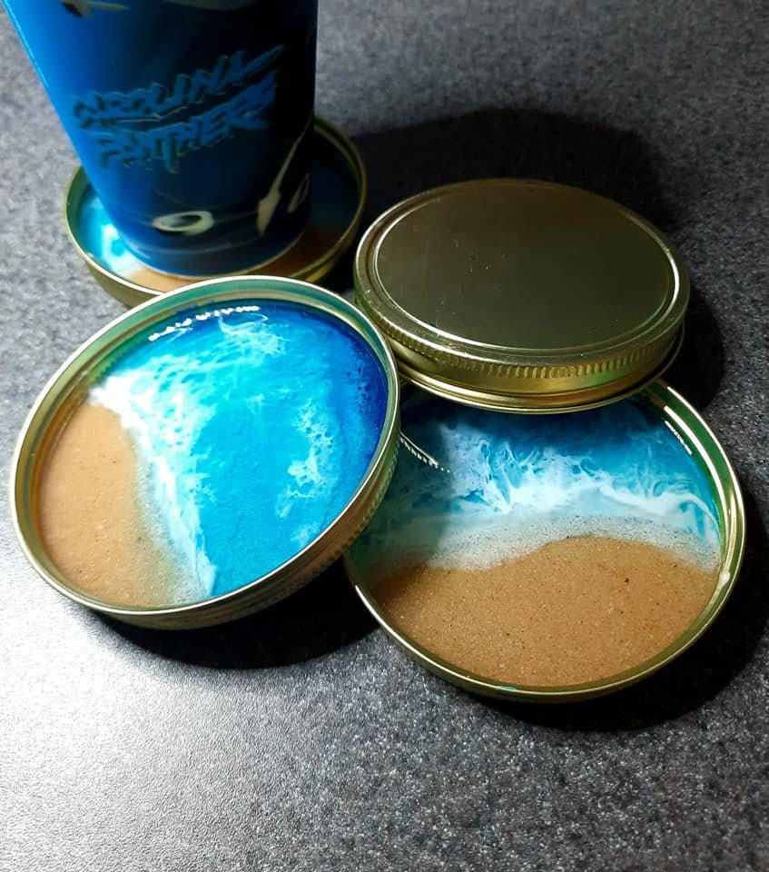 Resin Seascape Mason Jar Lid Coasters (Set of 4)