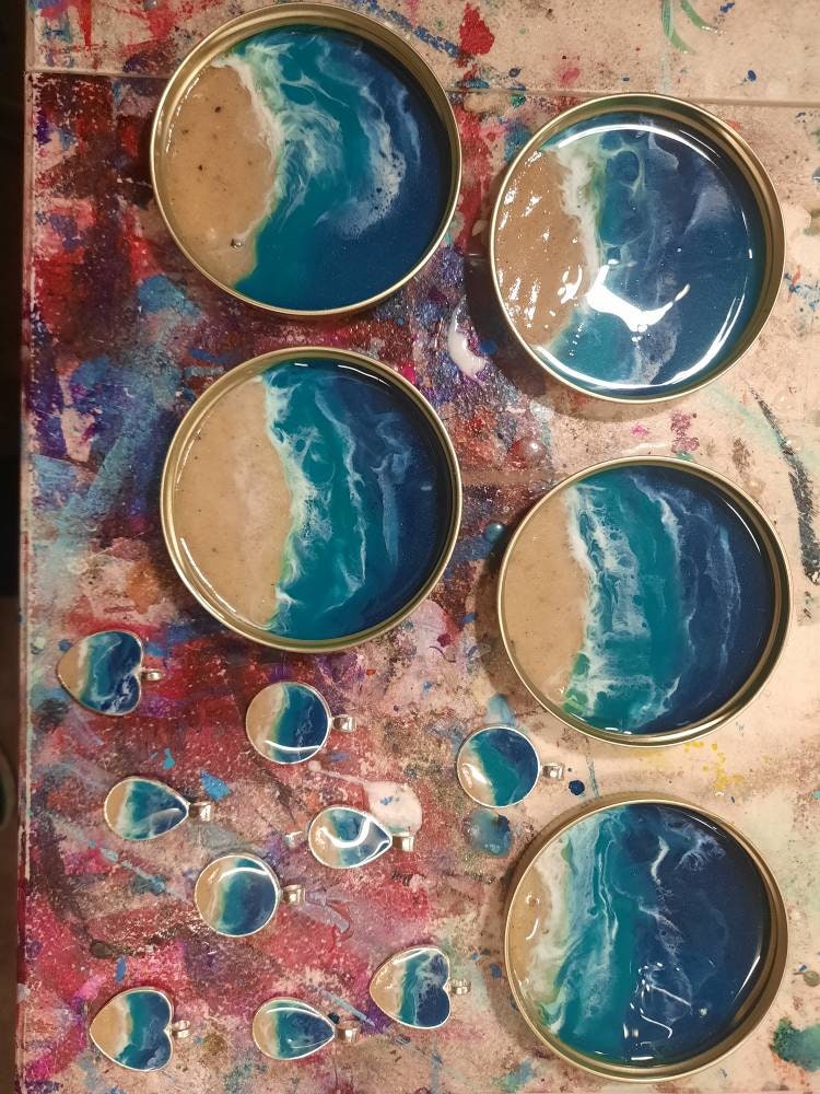 Resin Seascape Mason Jar Lid Coasters (Set of 4)