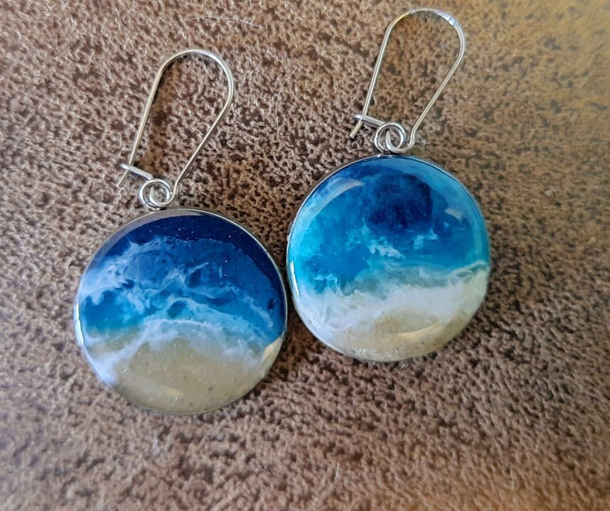 Circle Resin Seascape Necklace, Earring, & Bracelet Set