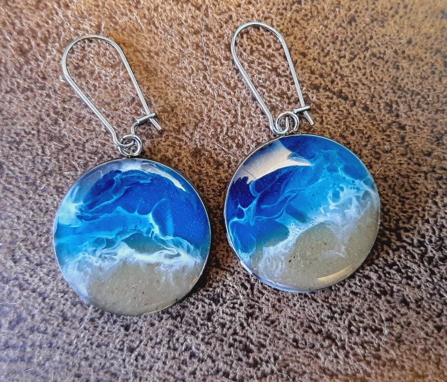 Circle Resin Seascape Necklace, Earring, & Bracelet Set