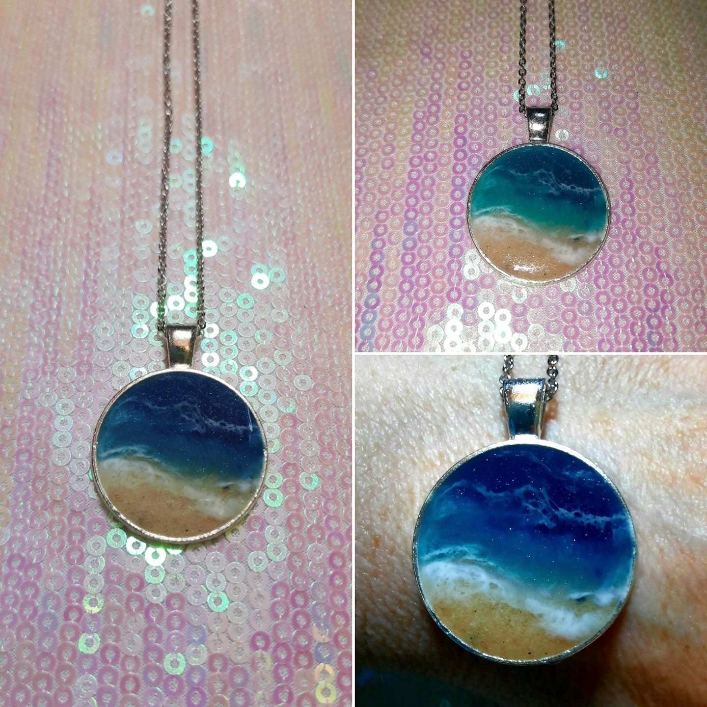 Circle Resin Seascape Necklace, Earring, & Bracelet Set
