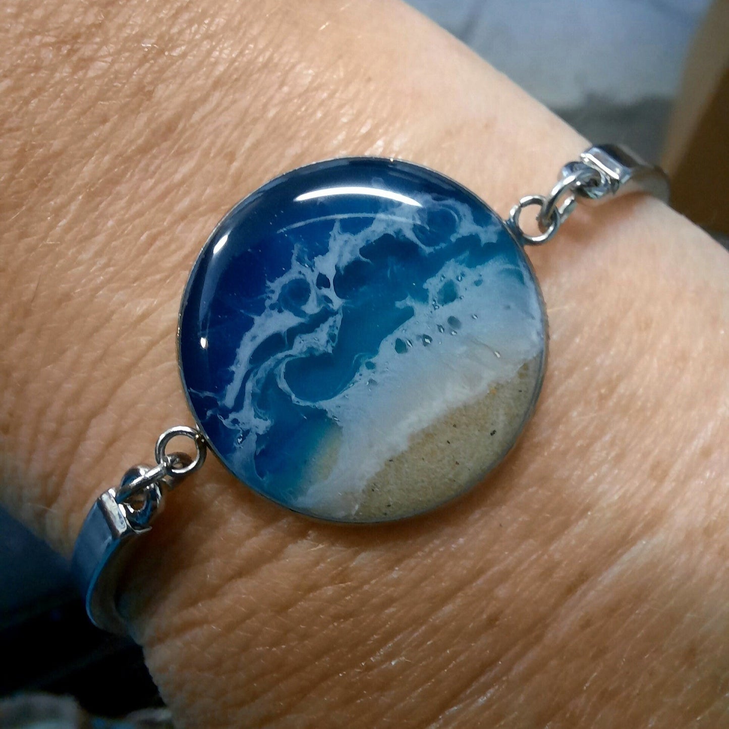 Circle Resin Seascape Necklace, Earring, & Bracelet Set