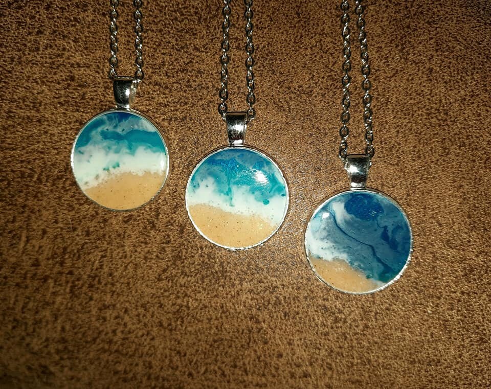 Circle Resin Seascape Necklace, Earring, & Bracelet Set