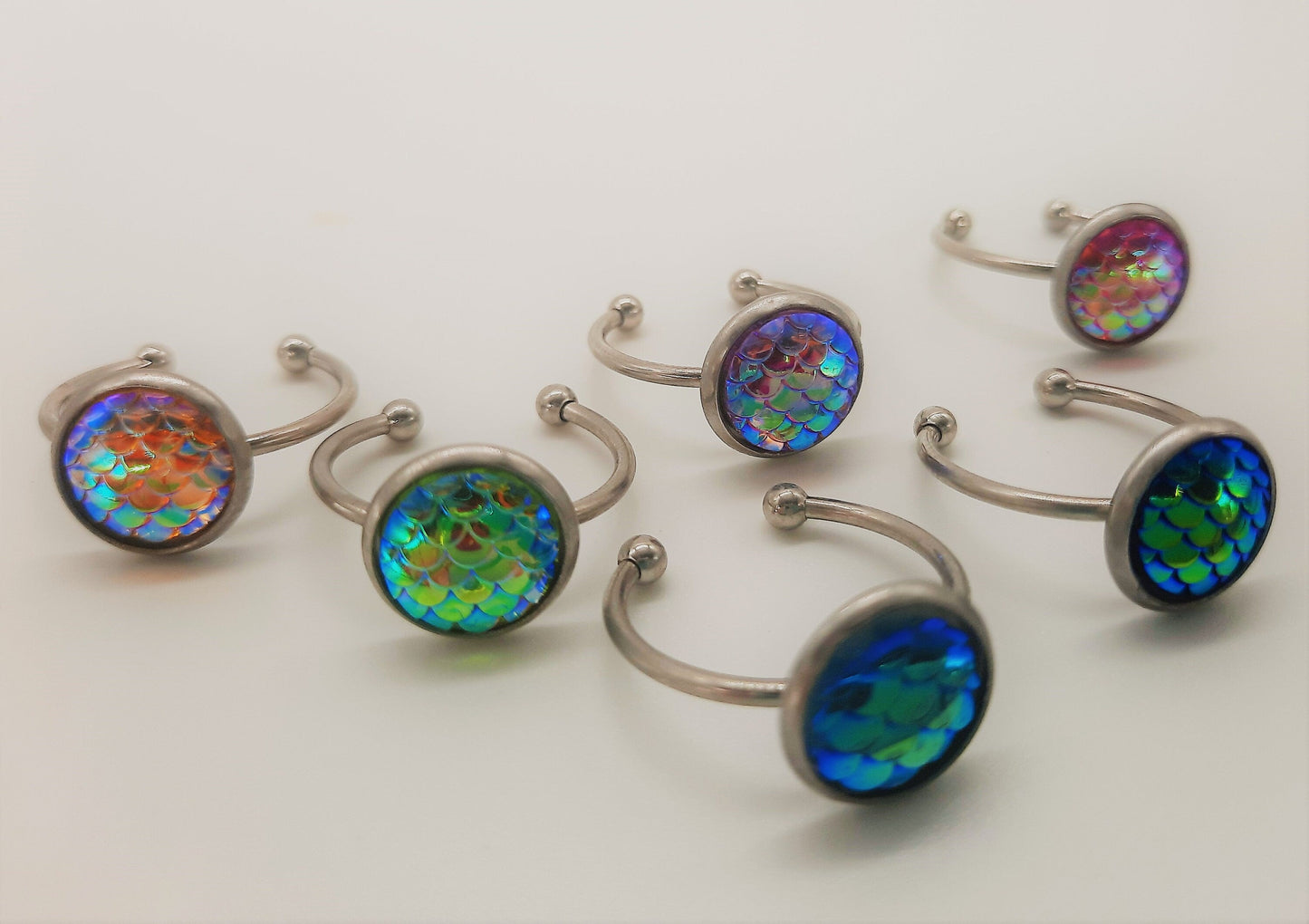 Iridescent 10mm Mermaid Scale Finger Cuff Ring