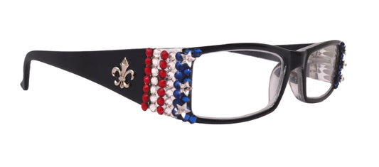 Freedom Shine, (Bling) (Fleur De Lis) Women Reading Glasses W  Genuine European Crystals  (Black)  NY Fifth Avenue