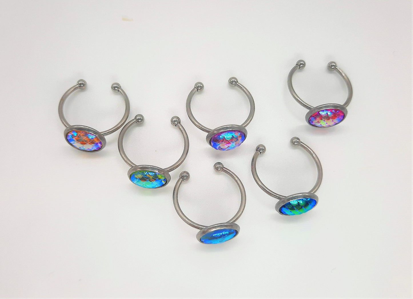 Iridescent 10mm Mermaid Scale Finger Cuff Ring