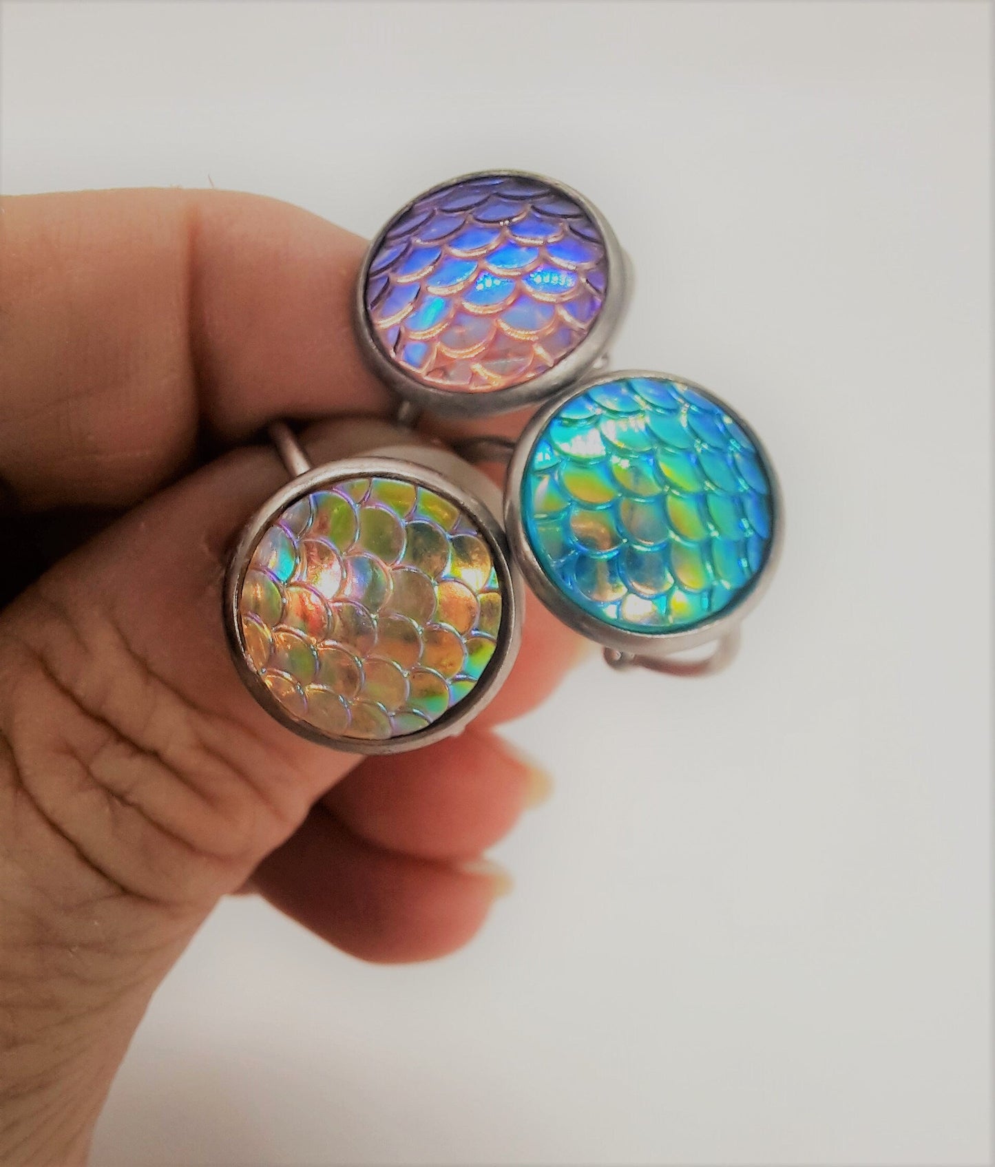 Iridescent 12mm Mermaid Scale Finger Cuff Ring
