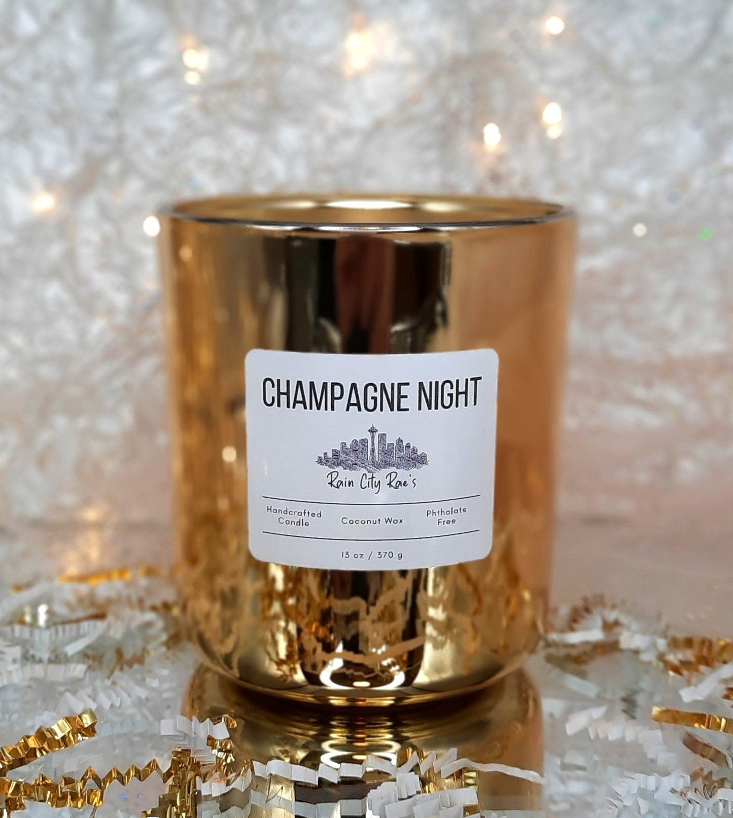 Champagne Night 13 oz Luxury Candle | Metallic Gold + Glitter