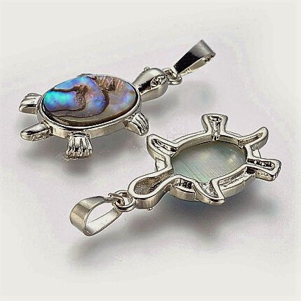 Abalone / Paua Seashell Small Sea Turtle Pendant Necklace