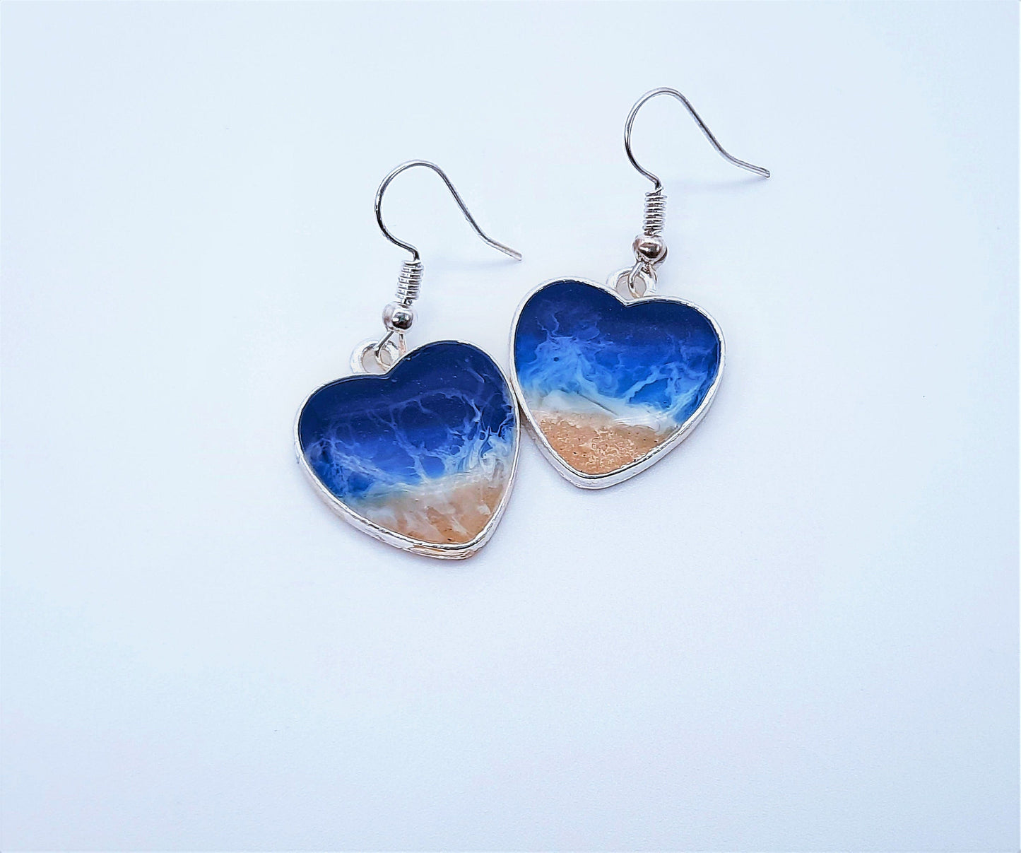 Heart Shaped Resin Seascape Necklace & Earring Set