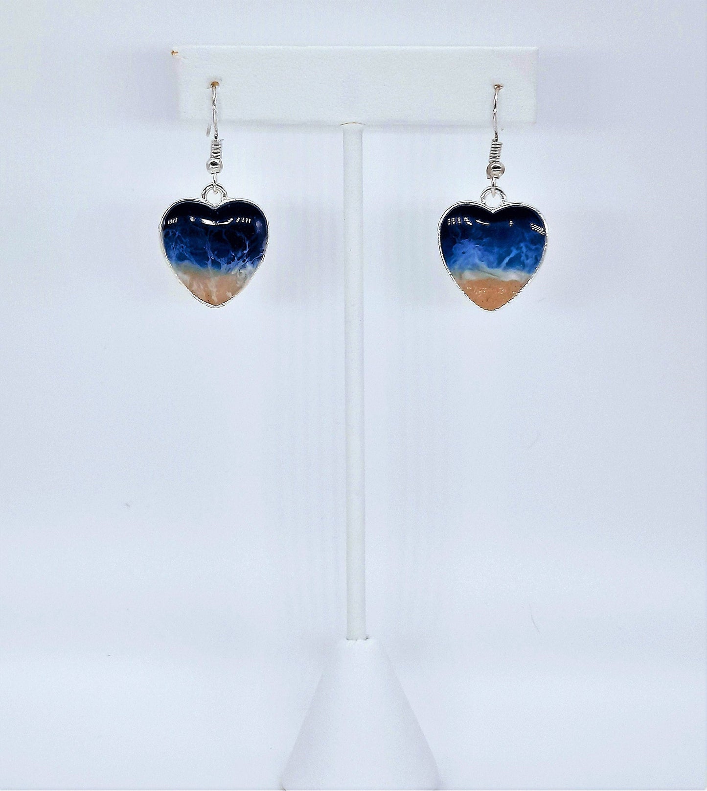Heart Shaped Resin Seascape Necklace & Earring Set