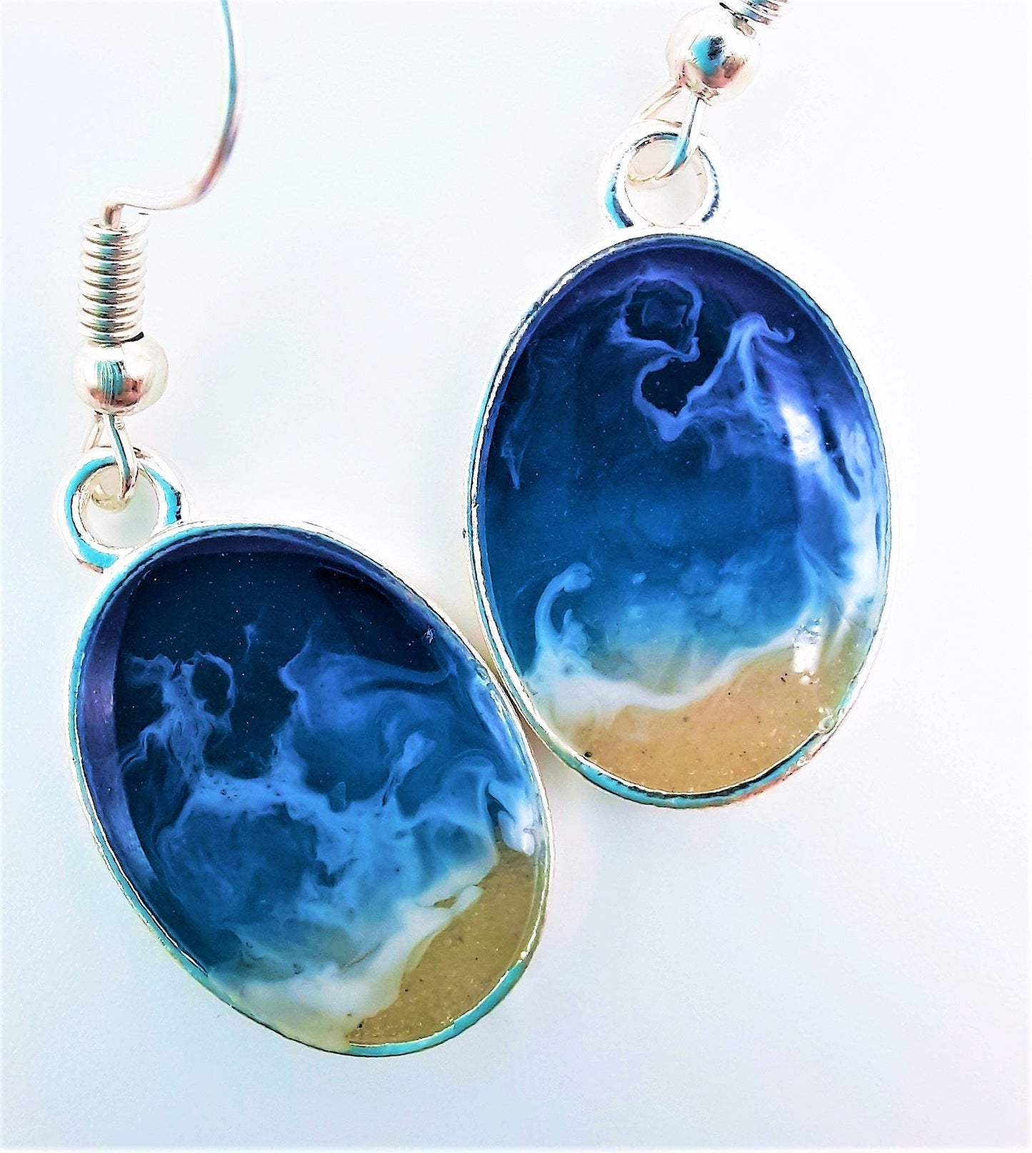 Small Oval Resin Seascape Earrings
