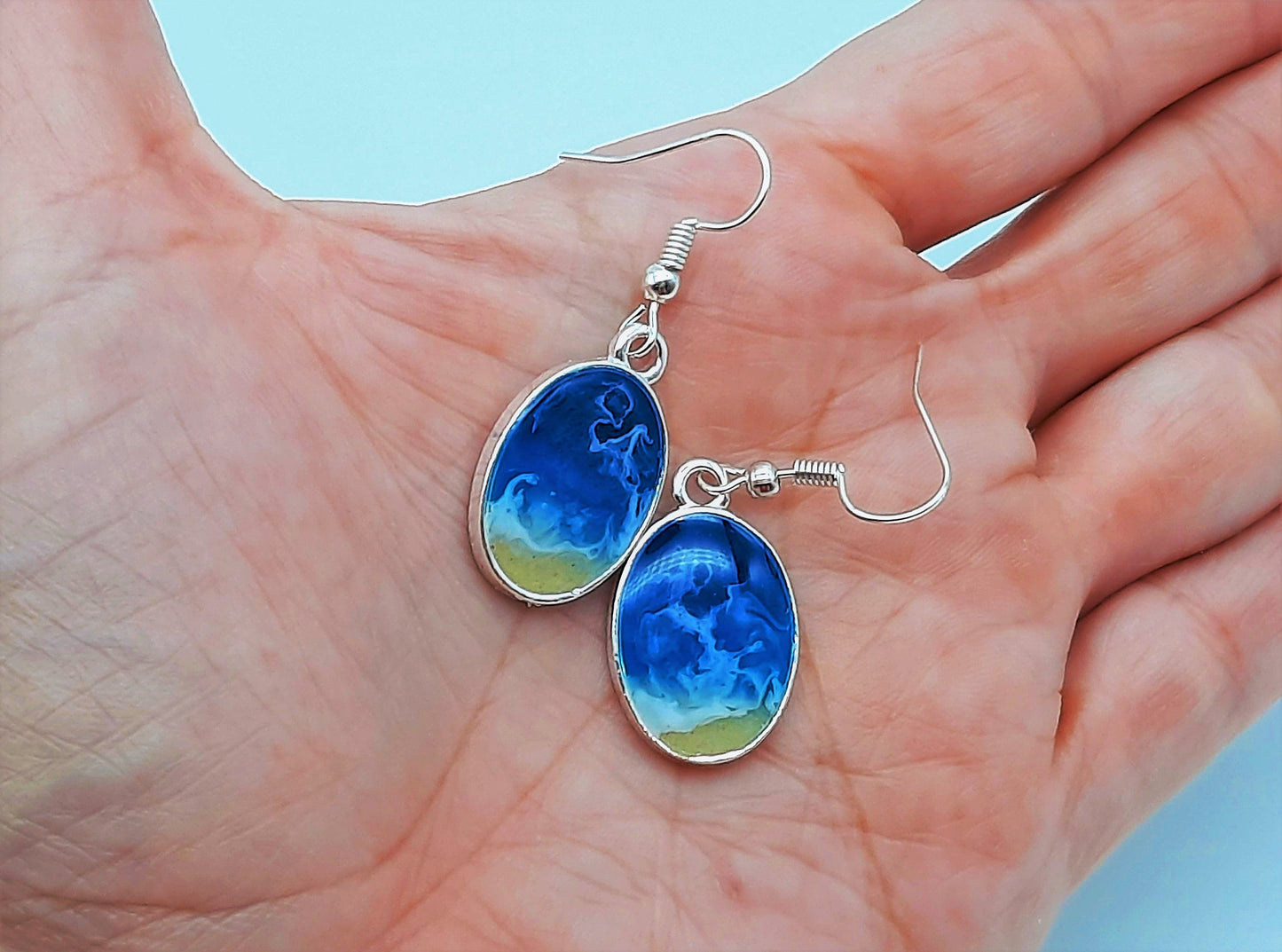 Small Oval Resin Seascape Earrings